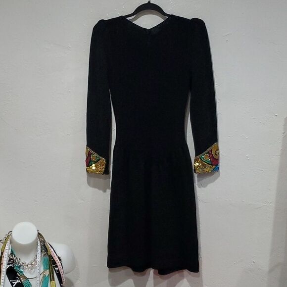 Vintage 1980s Pat Sandler For Wellmore Knit Dress with Sequins Beading Size M - Picture 11 of 16